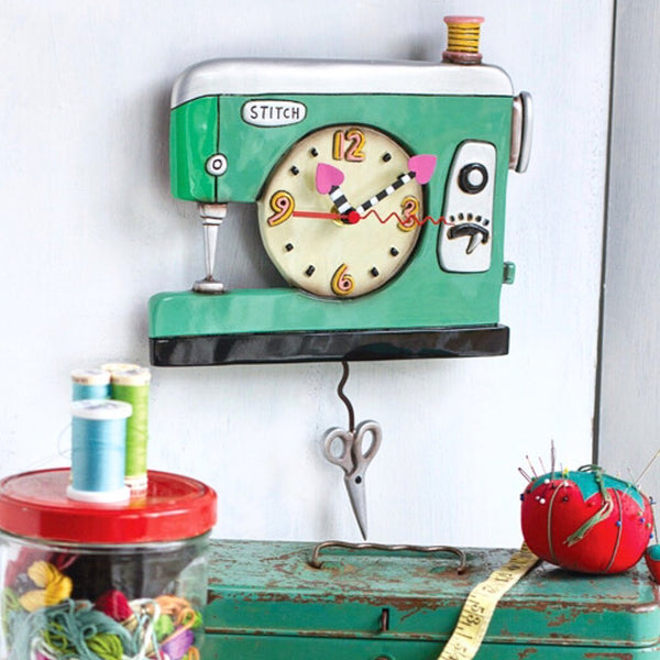 Allen Designs - Green Retro Sewing Machine Stitch Wall Clock P1312