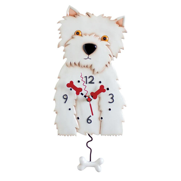 Allen Designs - Westin Westie West White Highland Terrier Dog Bone Swing Pendulum Wall Clock P1328