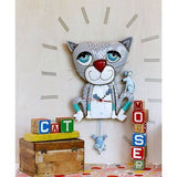 Allen Designs - Mouser Grey Blue Kitten Mouse Cat Swing Pendulum Wall Clock P1404