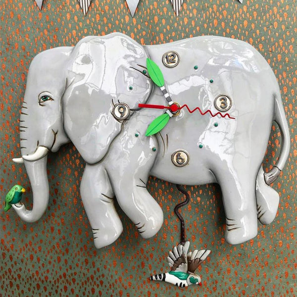 "Sale" Allen Designs - Elephant Hummingbird Bird Friends Swing Pendulum Wall Clock P1860