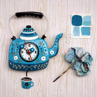Allen Designs - Blue Kettle Tea Time Party Swing Pendulum Wall Clock P2052