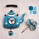 Allen Designs - Blue Kettle Tea Time Party Swing Pendulum Wall Clock P2052