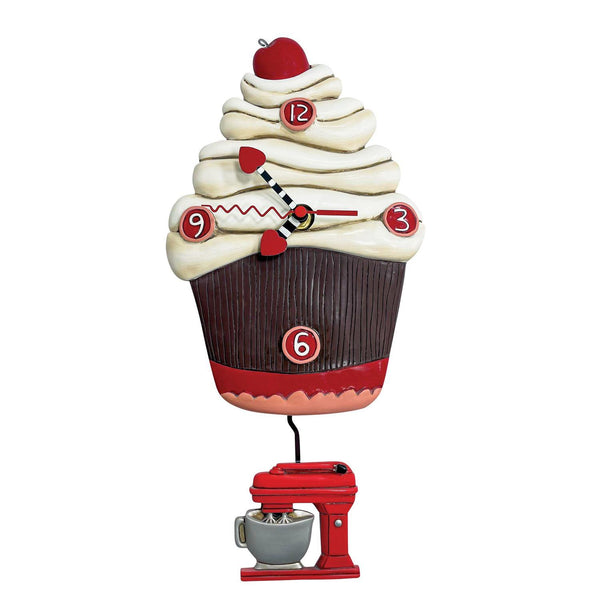 Allen Designs - Frosting Please Cupcake Red Cake Mixer Swing Pendulum Wall Clock P2160
