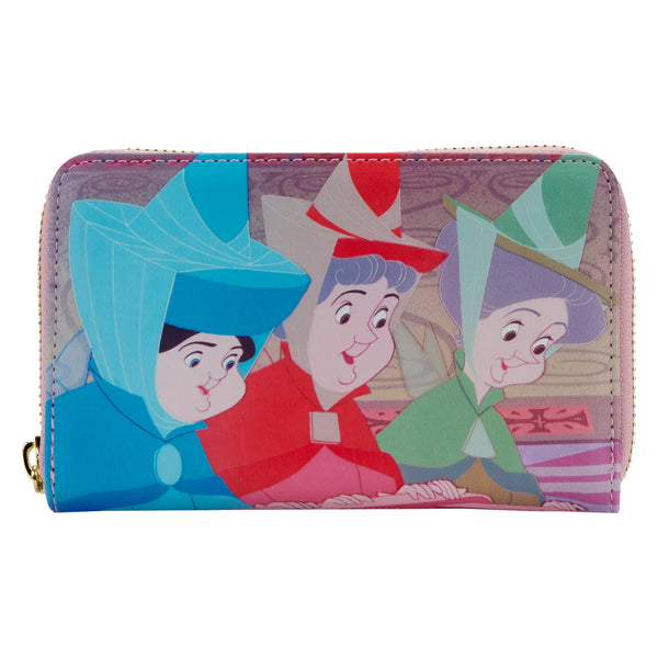 "Sale" Loungefly Disney - Sleeping Beauty Aurora Maleficent Godmother Fairies Ziparound Wallet WDWA2110
