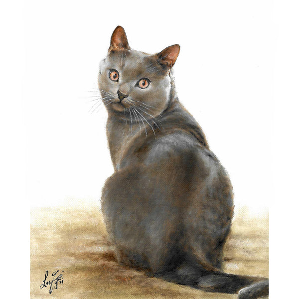 Original Cat Portrait Oil Painting - Chartreux