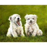 Original Dog Portrait Oil Painting - Maltese Puppies